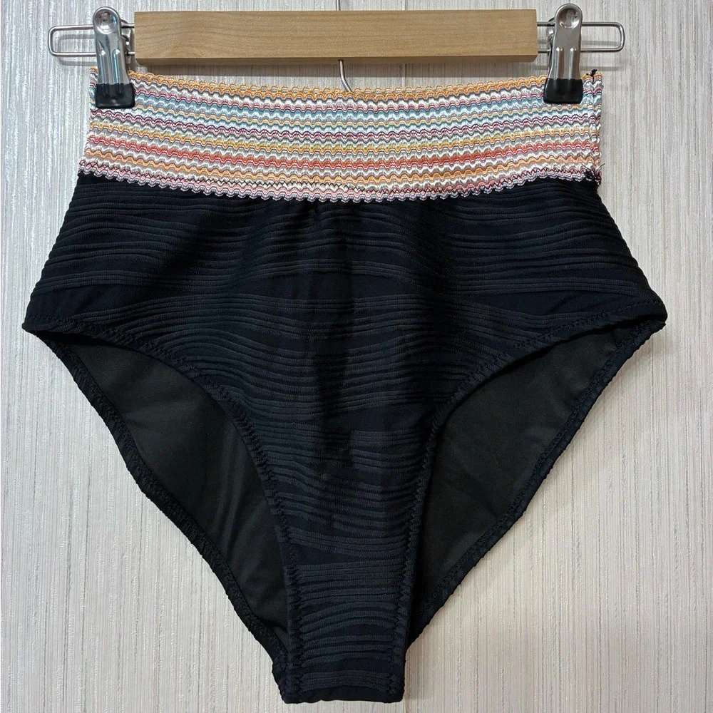 NWT Blooming Jelly Black High Waist Bikini Set Ribbed Crop Top Swimsuit M - Picture 6 of 9